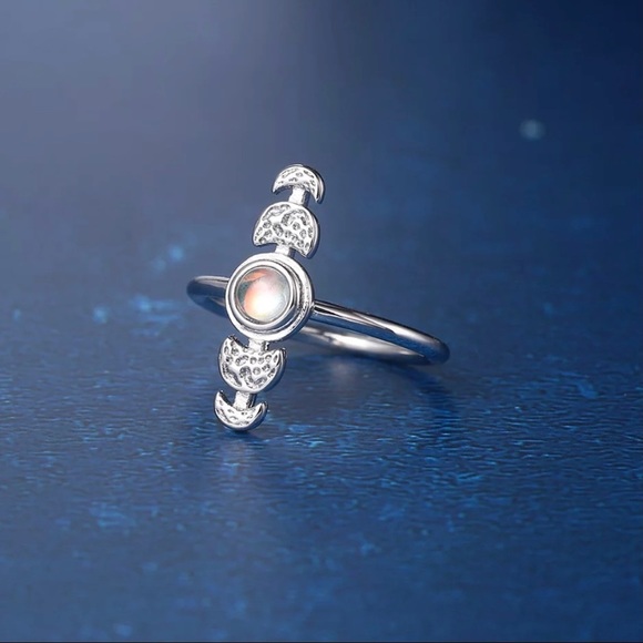 Crescent Moon Phase Moonstone Silver Tone Ring 6 - Picture 2 of 6